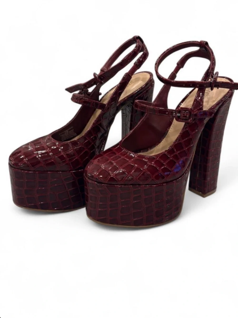 Steve Madden Scotlyn Burgundy Croc-Embossed Platform Heels